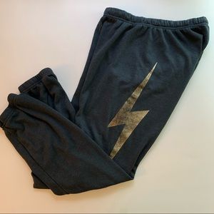Aviator Nation Charcoal Sweatpants Metallic Gold Bolt Sz L